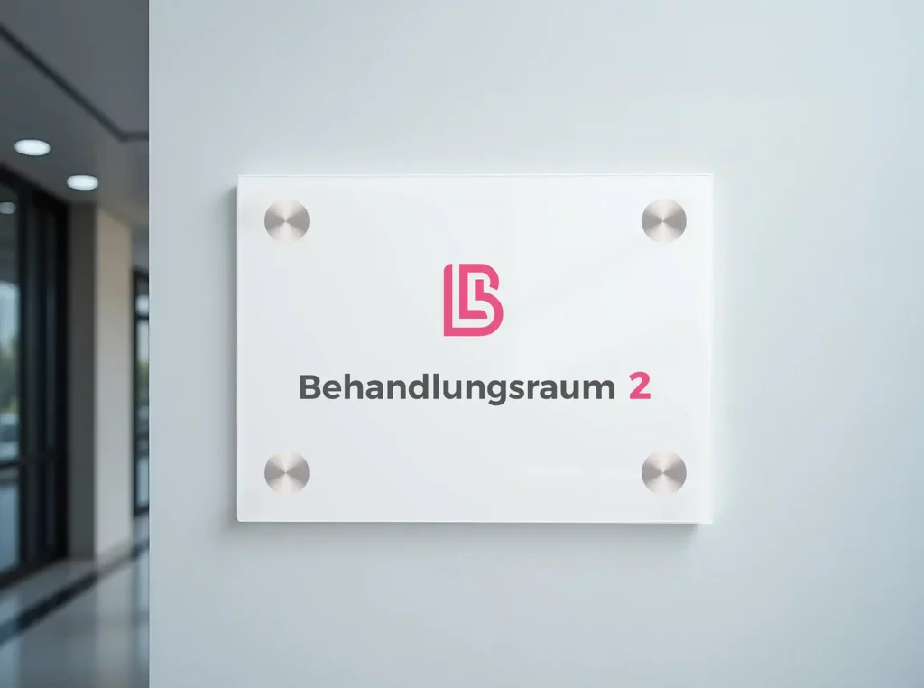 Modernes Praxisdesign und Beschilderung als Teil von professionellem Webdesign für Ärztinnen und Ärzte mit Fokus auf Branding und Benutzerführung