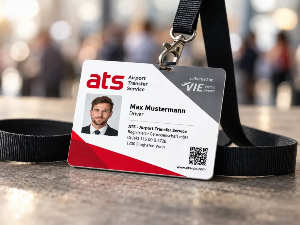 ATS Fahrerausweis im Corporate Design für Airport Transfer Service am Flughafen Wien
