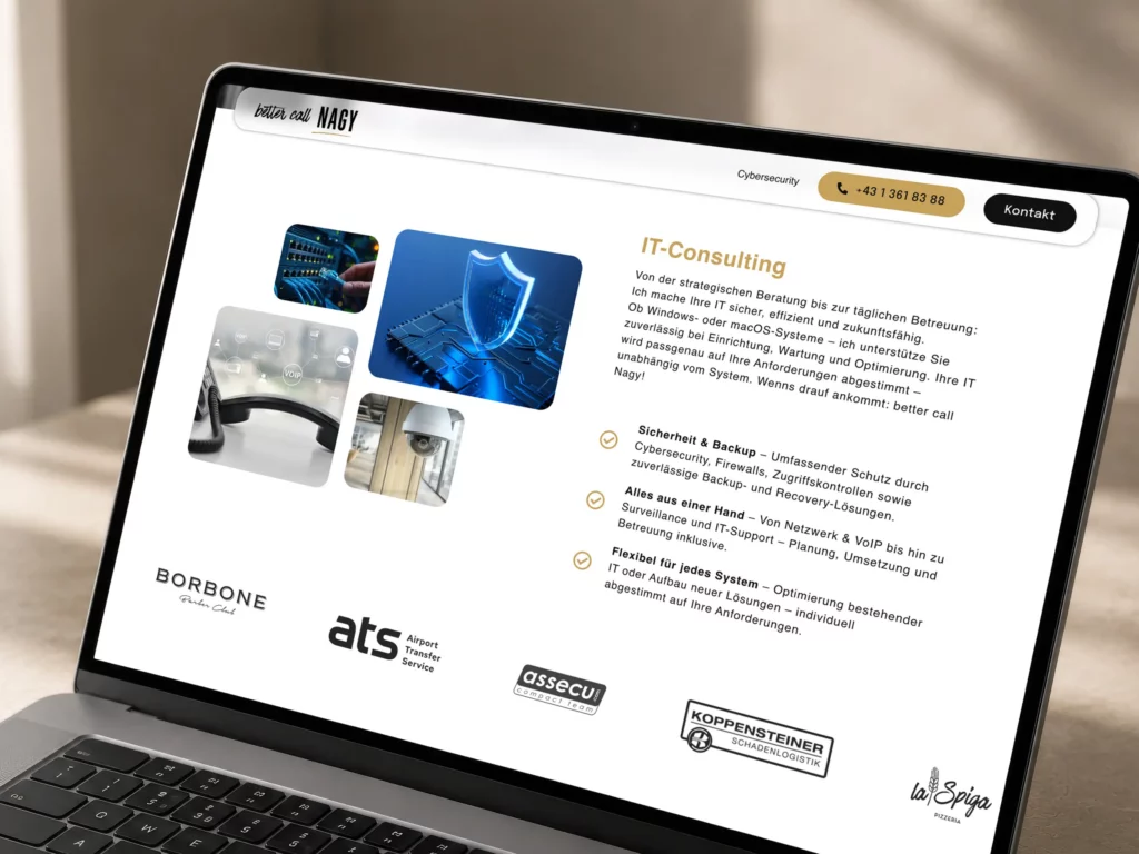 Webdesign für Better Call Nagy in Wien mit IT-Consulting-Seite auf einem Laptop
